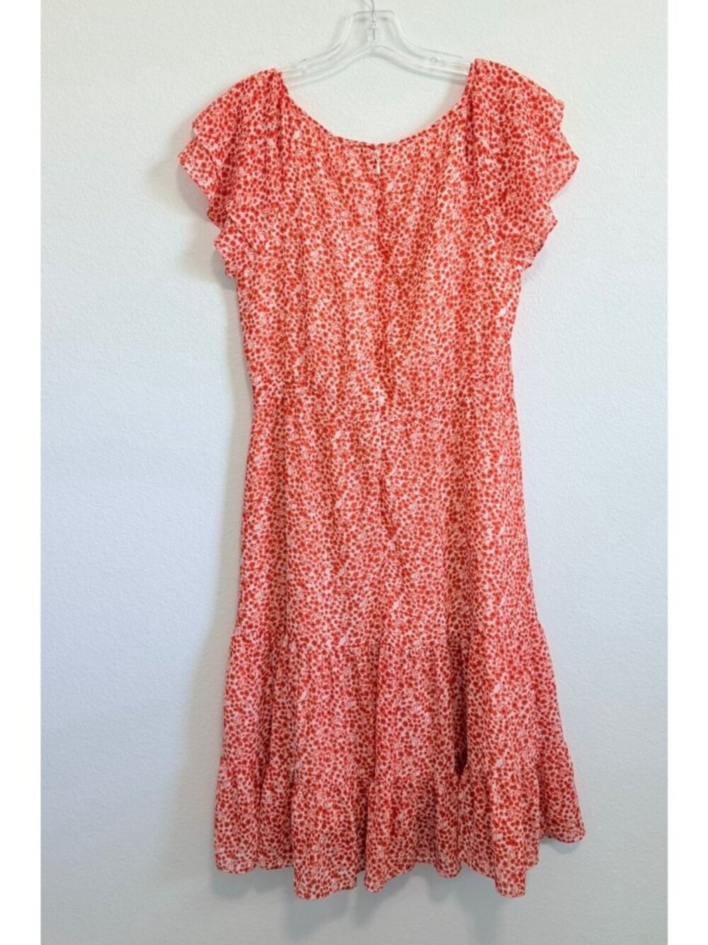 J. Crew Short Sleeve Round Neck Ruffled White/Orange Floral Dress Size 8 - Picture 2 of 8